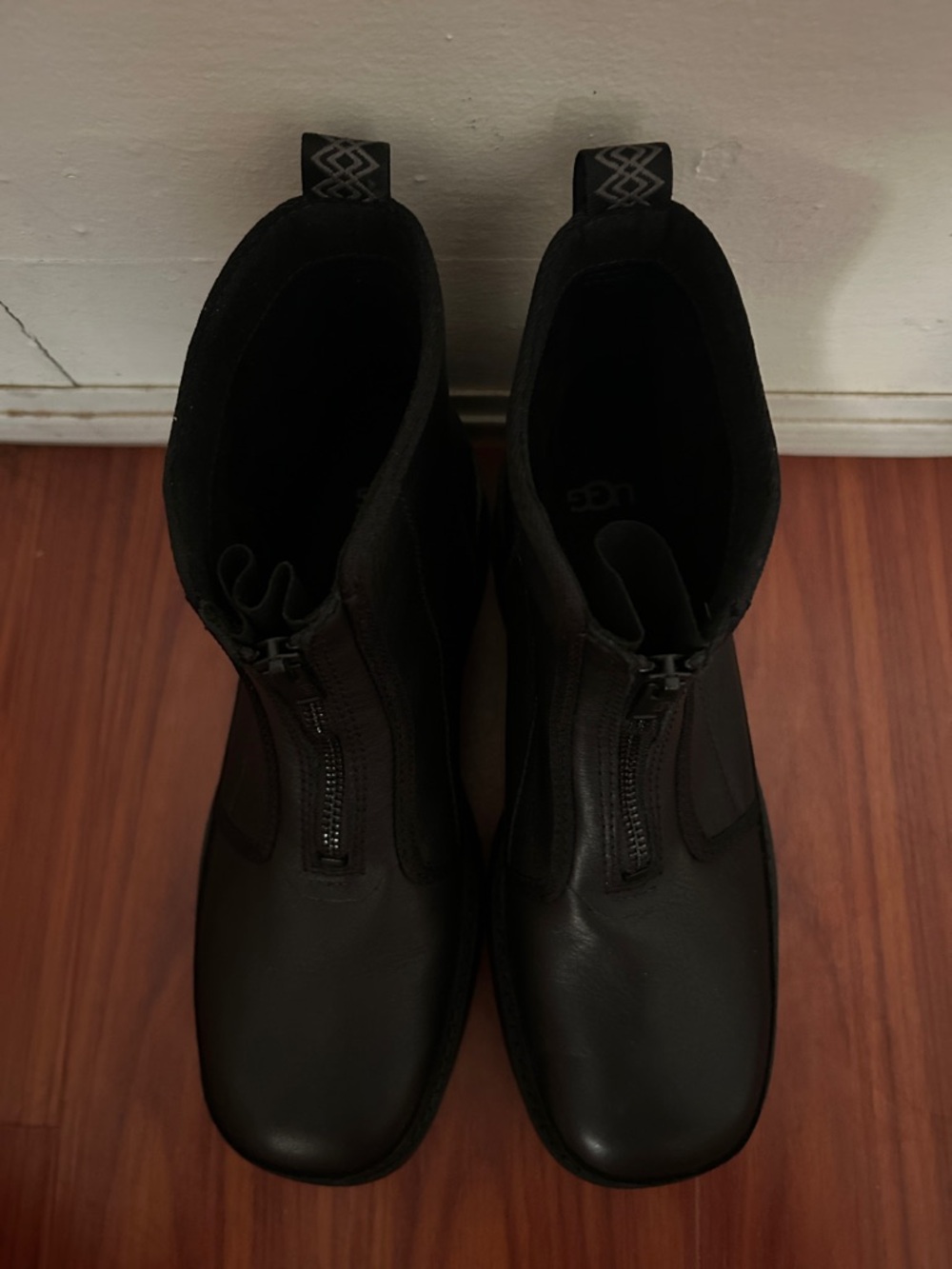 UGG Women's Black Front-Zip Platform Moto Boots - Picture 3 of 8